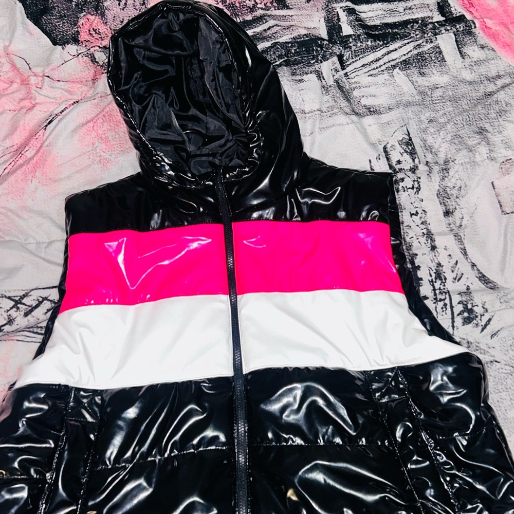 Chic Black and Pink Bomber Jacket